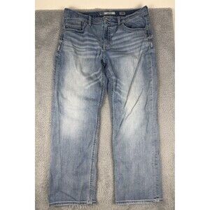 BKE Seth Jeans Mens 38R Straight Leg Blue Denim Cotton 38x31 Distressed Cowboy